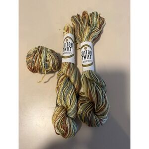 Berroco Cotton Twist Yarn Lot 2 Hanks 1 Ball Variegated Green Gold 8403 174864